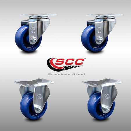 Service Caster 3.5 Inch SS Solid Polyurethane Swivel Top Plate Caster Set with 2 Rigid SCC SCC-SS20S3514-SPUS-2-R-2
